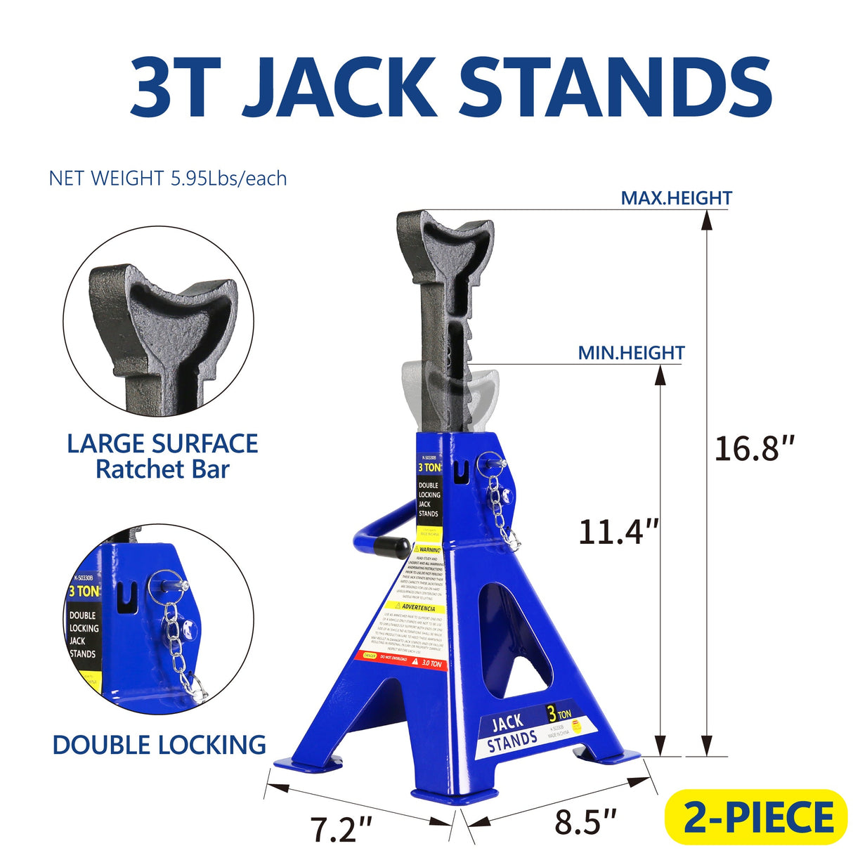 2 Ton Low Profile Floor Jack 3t Stand Tire Repair Kit L - Wrench Heavy Duty Steel Racing with Single Piston Quick Lift Pump Lifting Range 3.3" - 15.2" - Fab Heavy Parts
