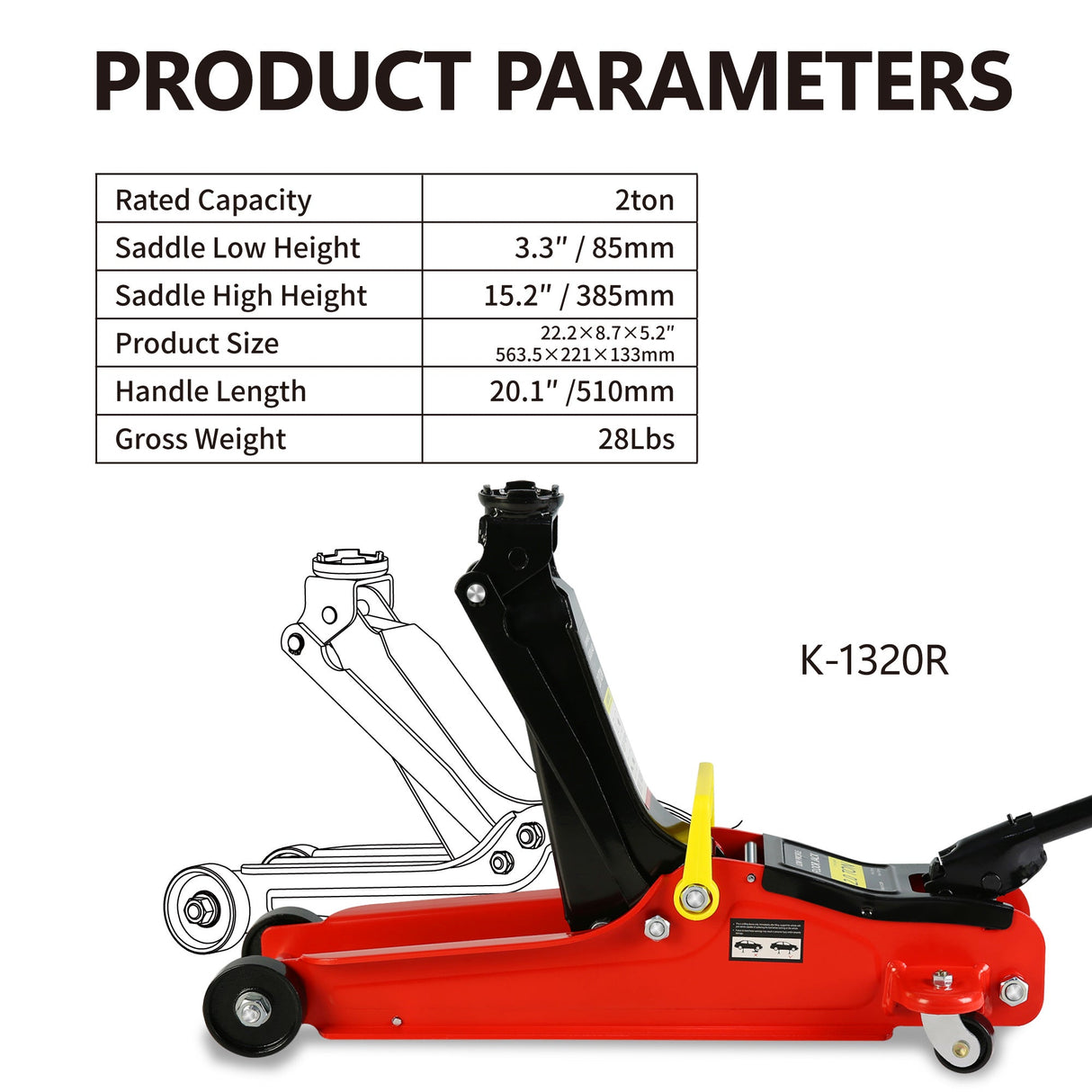 2 Ton Low Profile Heavy Duty Steel Racing Floor Jack with Single Piston Quick Lift Pump Lifting Range 3.3" - 15.2" - Fab Heavy Parts
