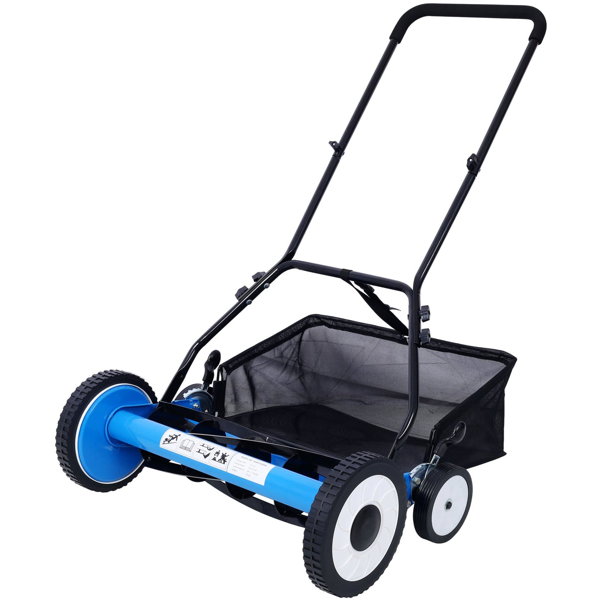 20 - Inch 5 - Blade Push Reel Lawn Mower with Grass Catcher 4 Wheels Blue - Fab Heavy Parts