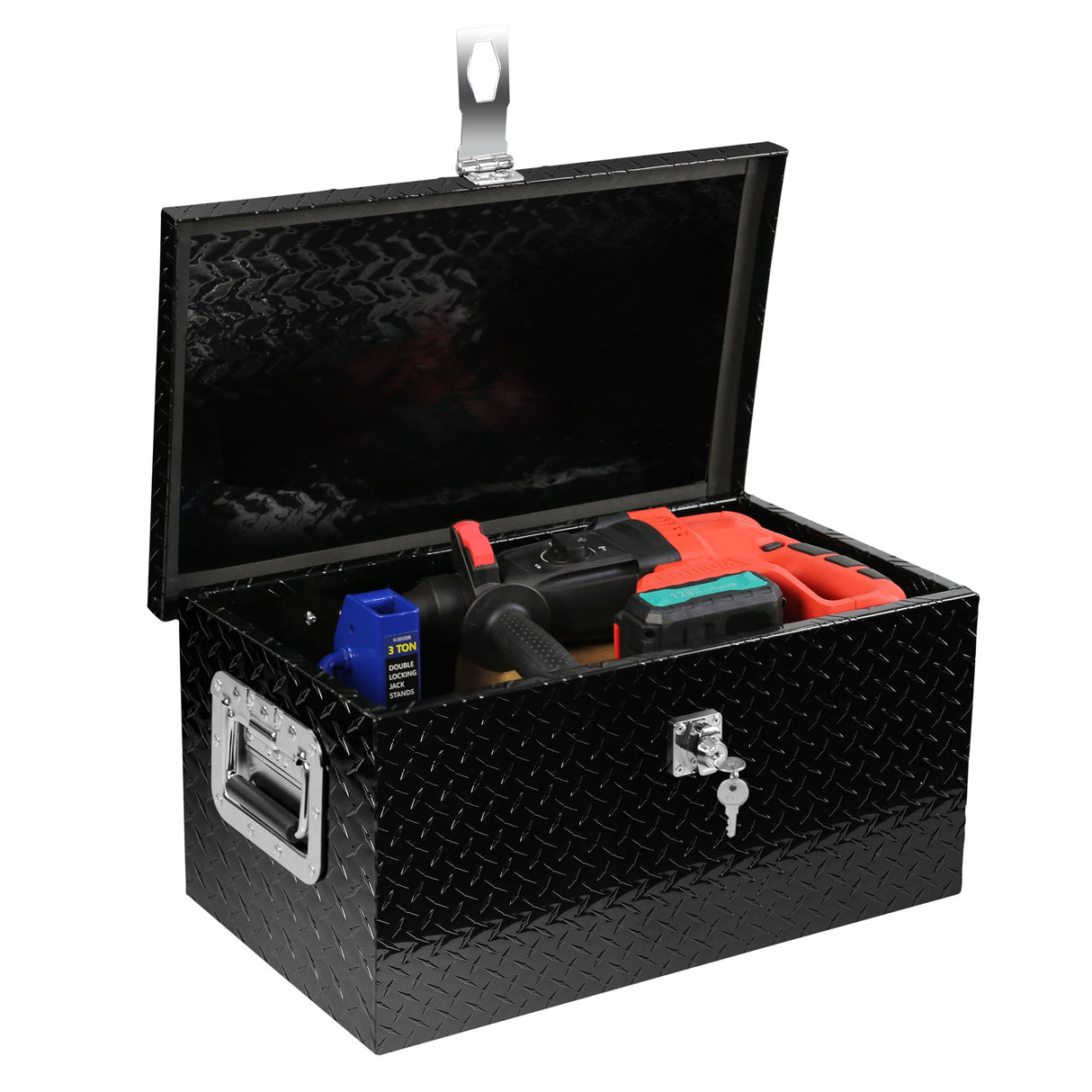 20 Inch Truck Box Aluminum Tool Box with Lock Side Handle and Keys Black 20.1"×11.8"×9.3" - Fab Heavy Parts