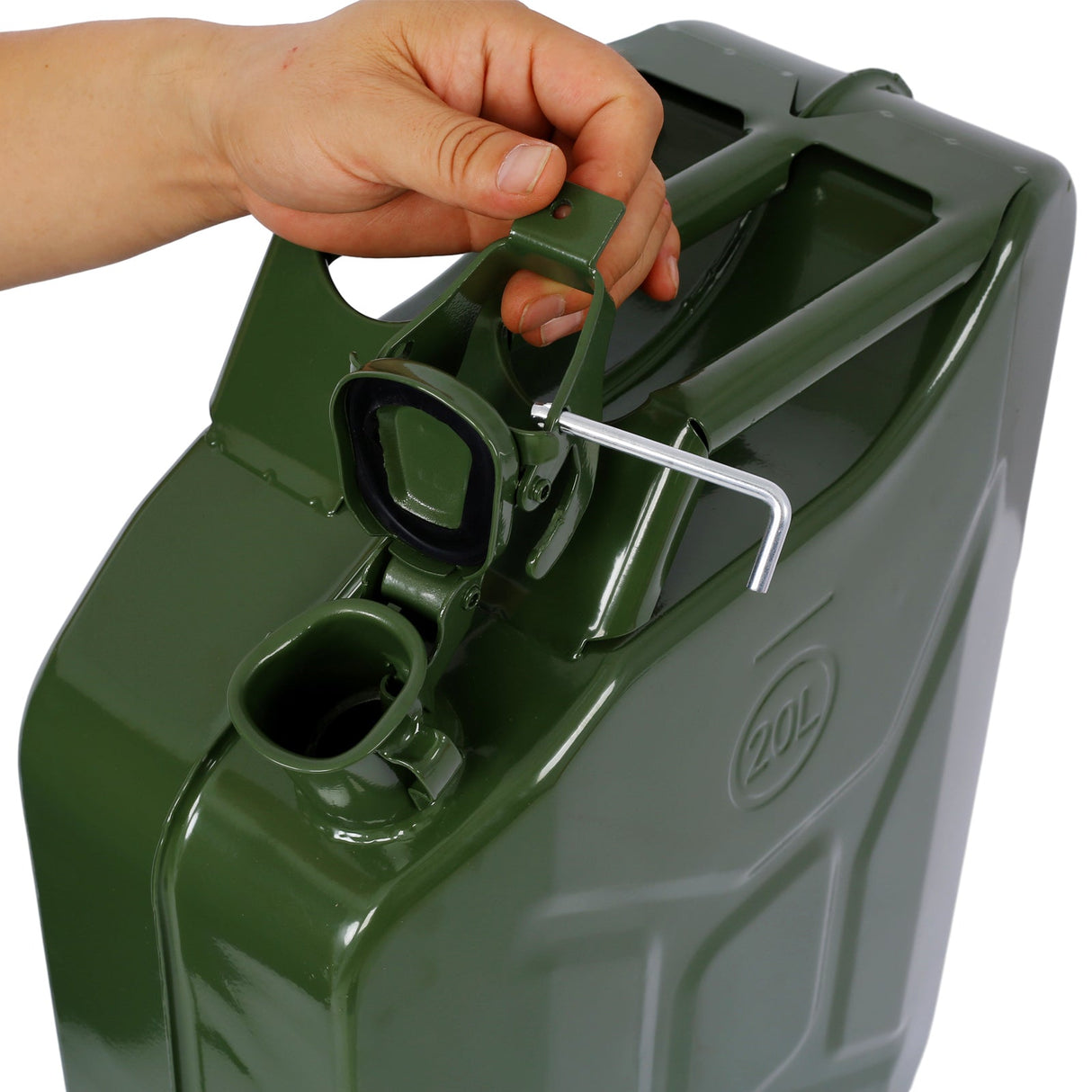 20 Liter (5 Gallon) Jerry Fuel Can with Flexible Spout Portable Tank Steel Gasoline Cars Trucks Equipment Green - Fab Heavy Parts