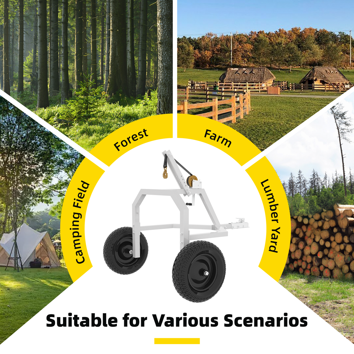 20" Log Skidding Arch & Hauler Kit 1500 lbs Capacity Log Dolly with Manual Winch Chain & Strap Heavy Duty Rust - Resistant Steel Log Carrier for Farm, Firewood & Forestry Transport - Fab Heavy Parts