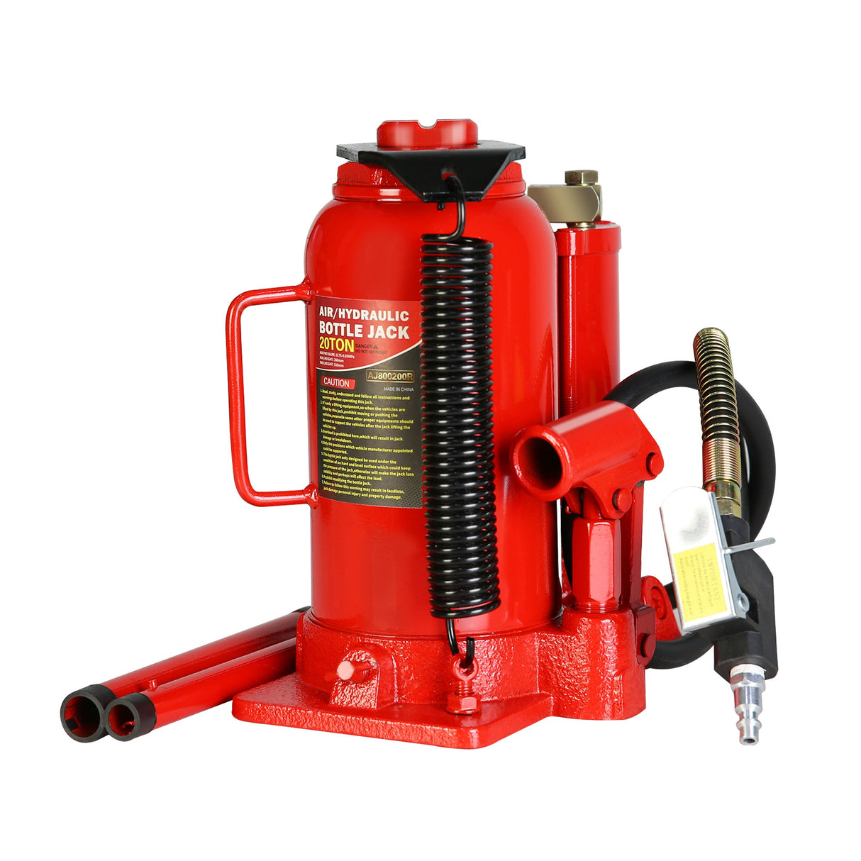 20 Ton Air Hydraulic Bottle Jack with Manual Hand Pump - Red - Fab Heavy Parts