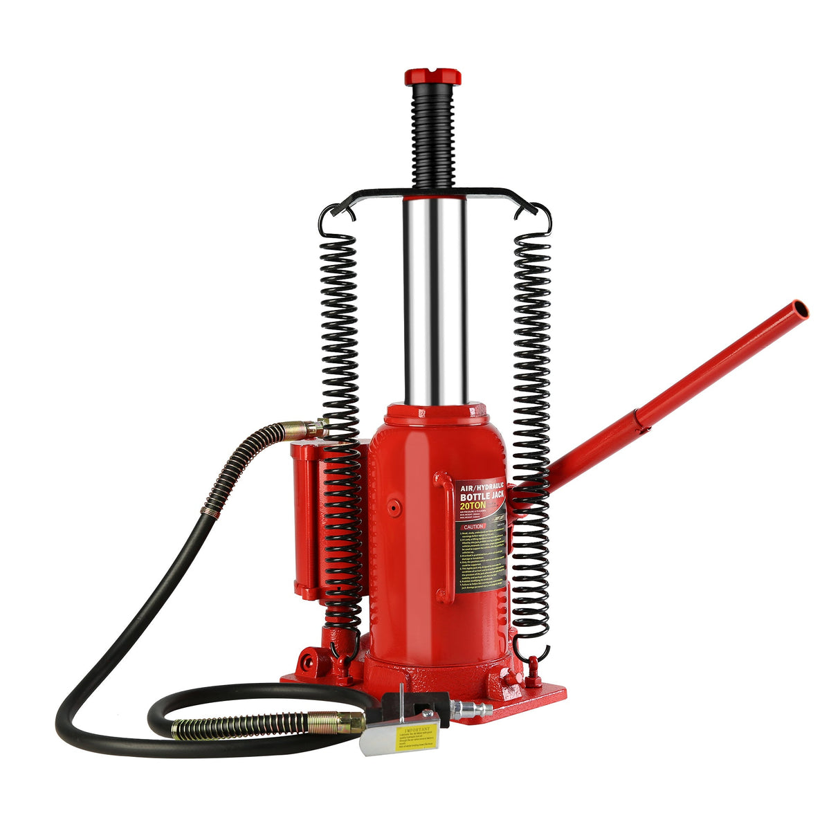 20 Ton Air Hydraulic Bottle Jack with Manual Hand Pump - Red - Fab Heavy Parts