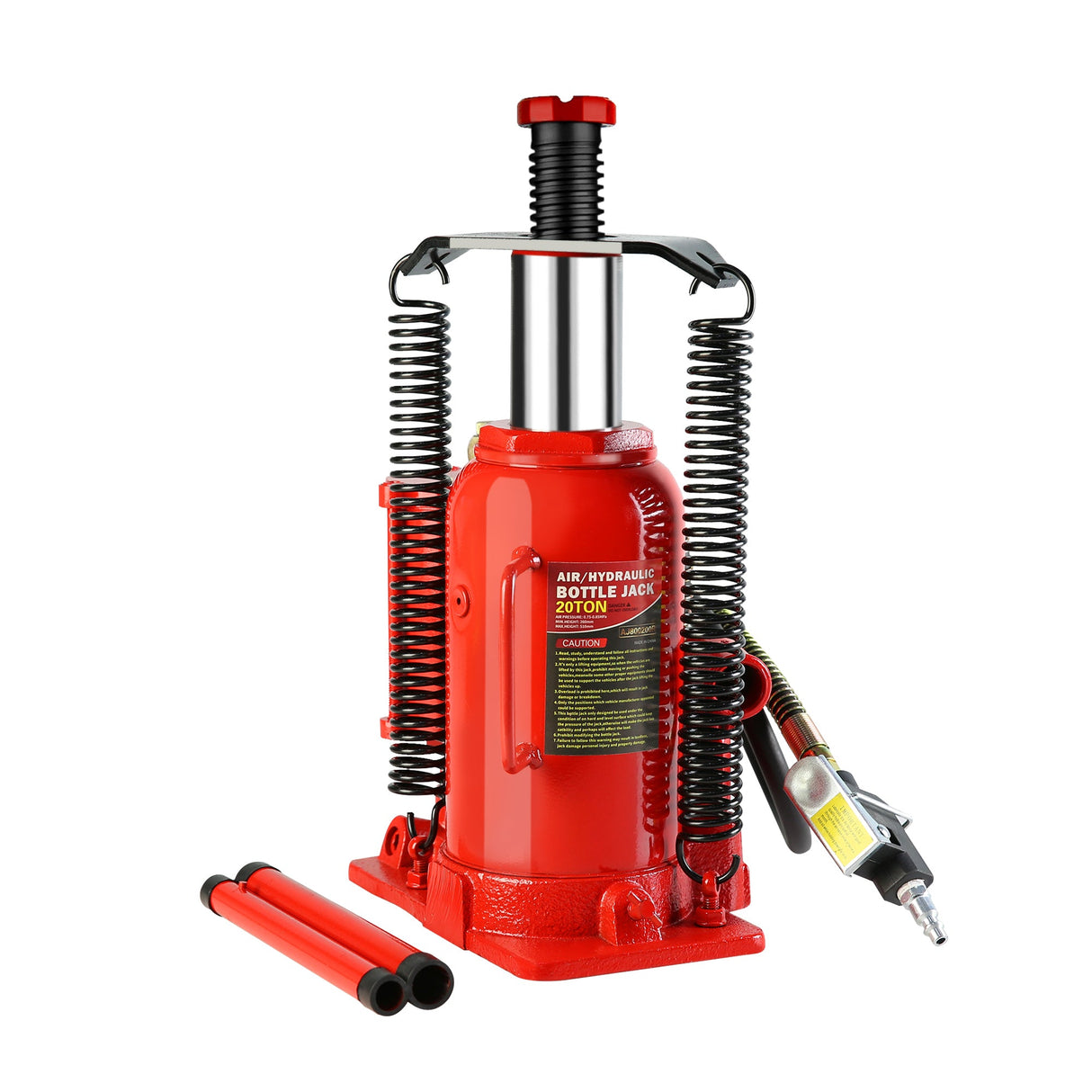 20 Ton Air Hydraulic Bottle Jack with Manual Hand Pump - Red - Fab Heavy Parts