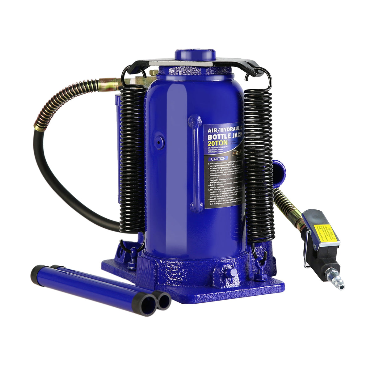 20 Ton Pneumatic Air Hydraulic Bottle Jack with Manual Hand Pump - Blue - Fab Heavy Parts
