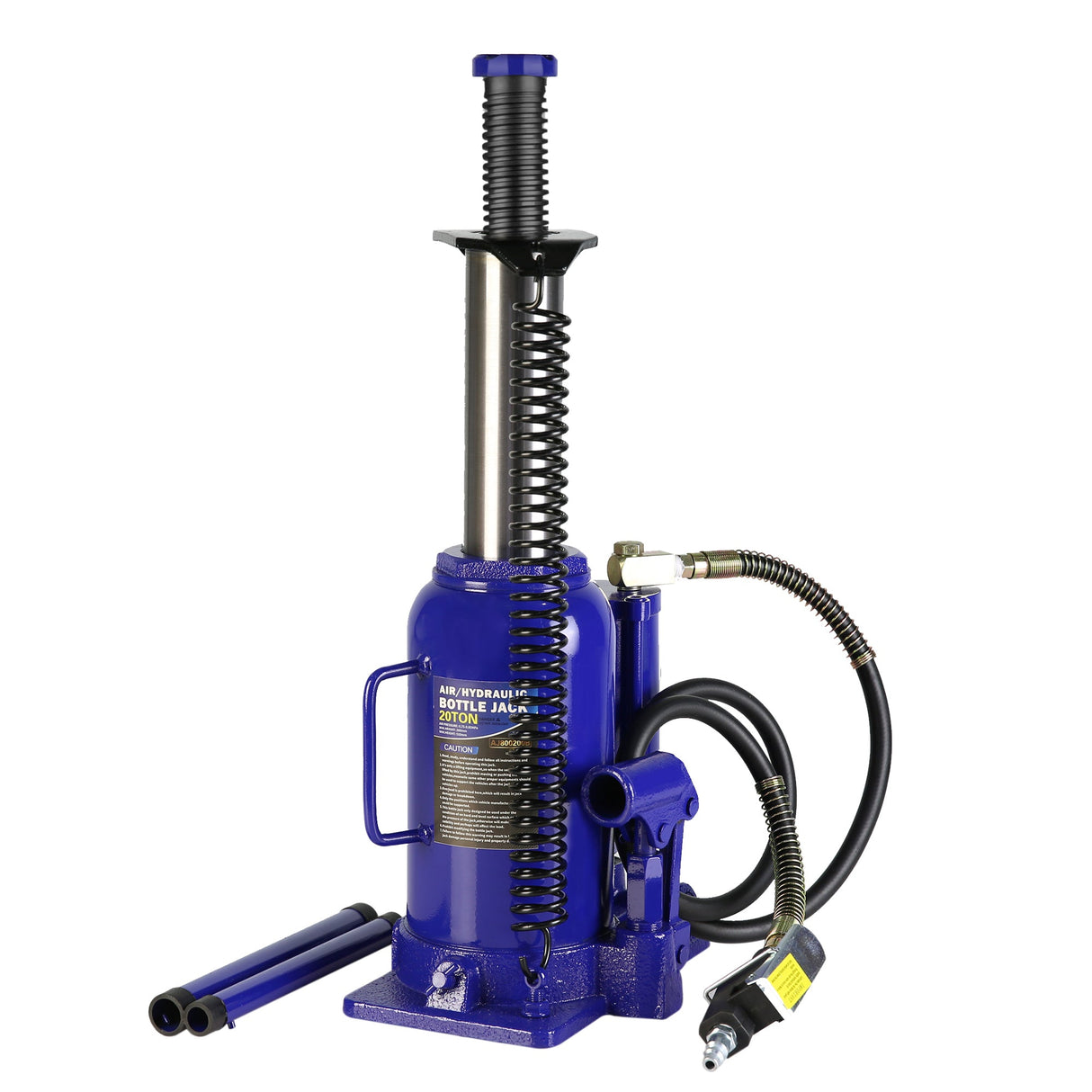 20 Ton Pneumatic Air Hydraulic Bottle Jack with Manual Hand Pump - Blue - Fab Heavy Parts