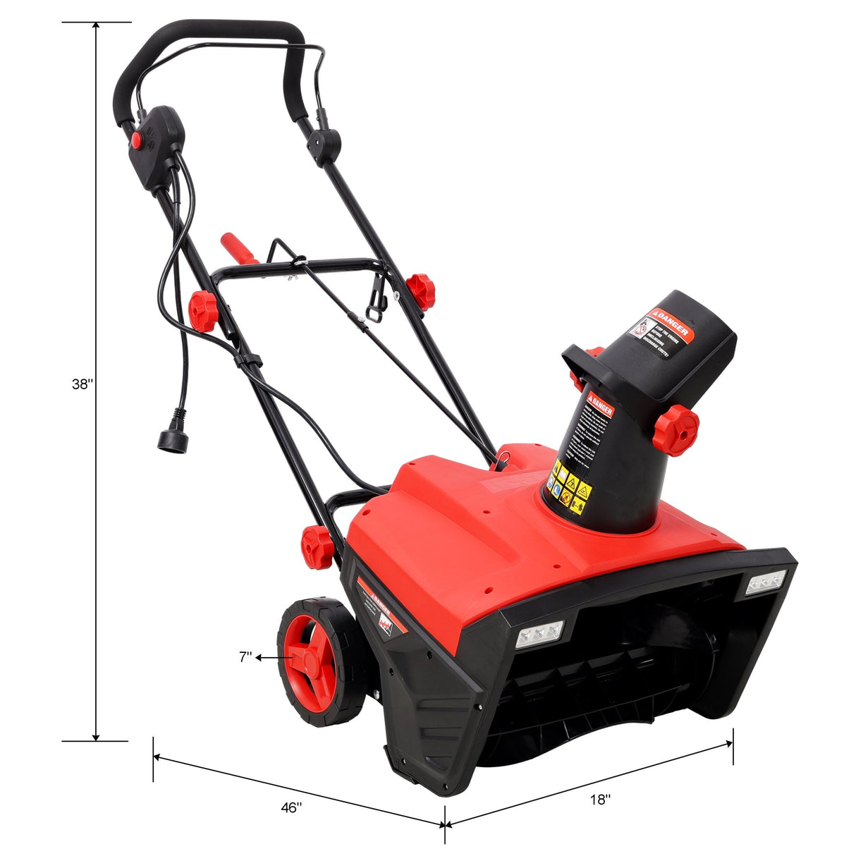 20inch Corded Electric Snow Thrower with LED 120V/60HZ 15 Amp Motor 30FT Throwing Distance - Red - Fab Heavy Parts