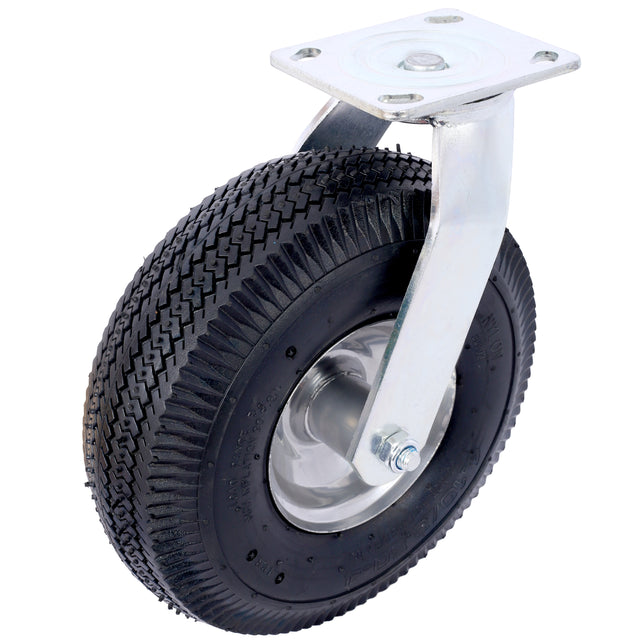 4PCS 10IN Pneumatic Tire(2PCS Swivel +2PCS Rigid) Caster Wheel Swivel Plate Steel Hub with Ball Bearings 5/8-Inch Bore Centered Axle Black