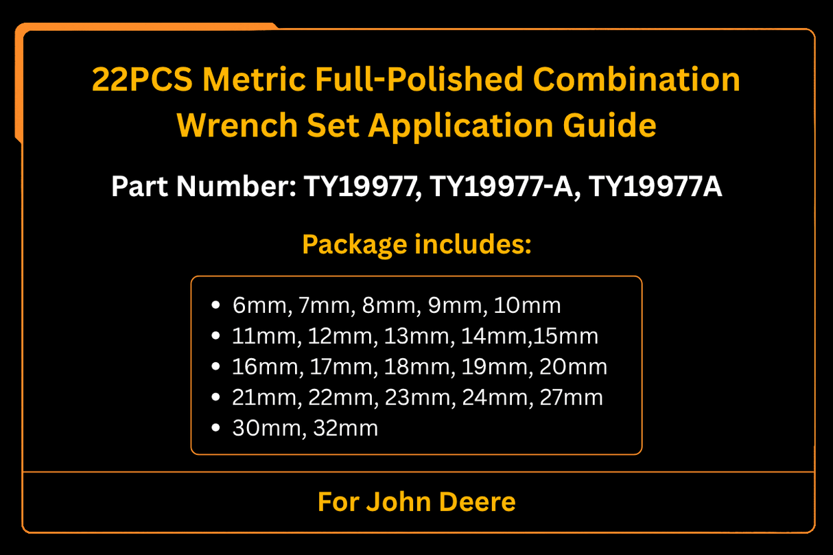 22PCS Metric Full - Polished Combination Wrench Set TY19977 Fits John Deere - Fab Heavy Parts