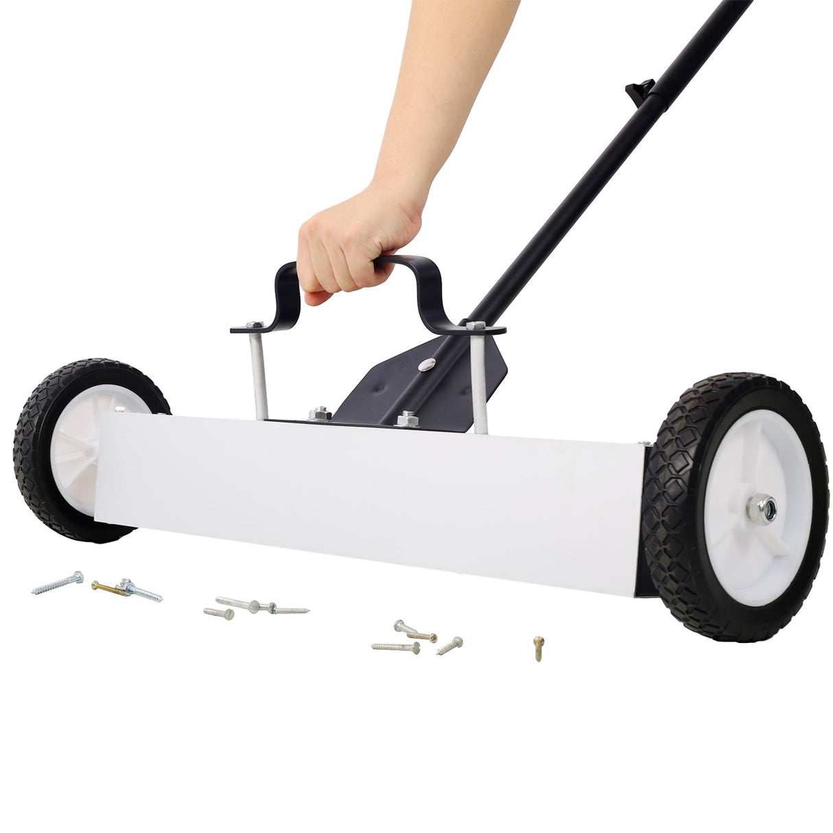 24'' Rolling Magnetic Pick - Up Sweeper Heavy Duty Push Type with Release 30 Lbs Capacity - Black and Silver - Fab Heavy Parts