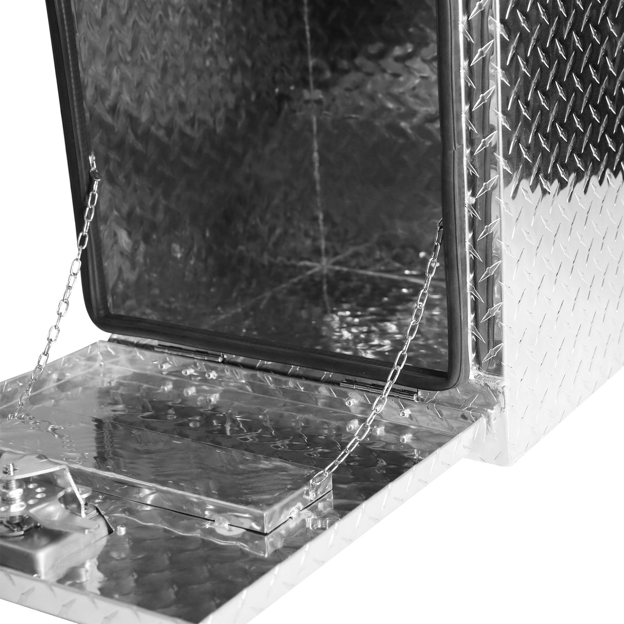 18 Inch Truck Box Heavy Duty Aluminum Diamond Plate Tool Underbody Box Waterproof with T-Handle Lock and Keys Silver
