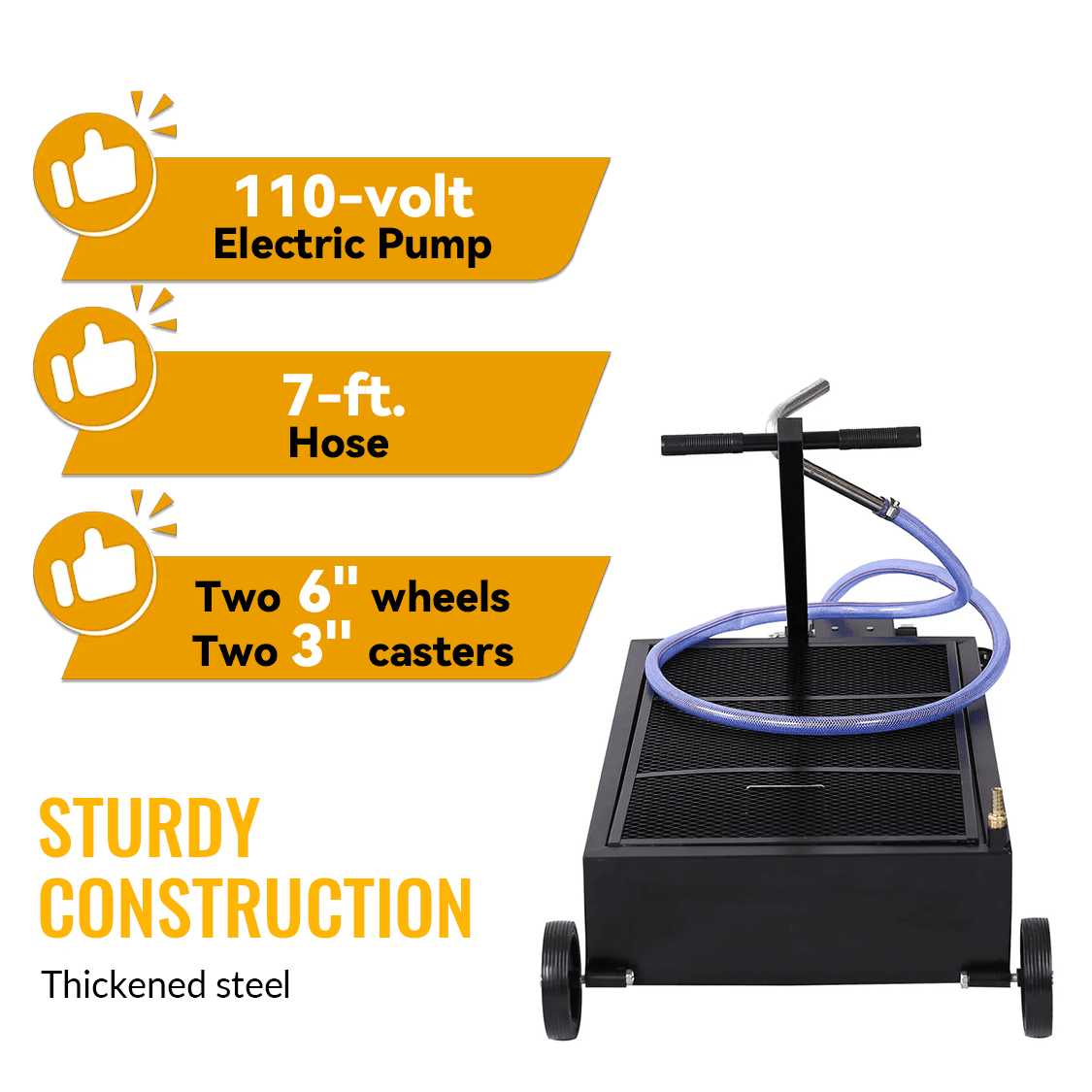 25 Gallon Low Profile Oil Drain Pan with Electric Pump - Black - Fab Heavy Parts