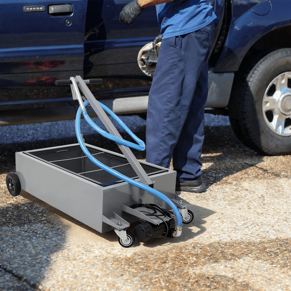 25 Gallon Low Profile Oil Drainer Oil Drain Pan with Electric Pump - Fab Heavy Parts