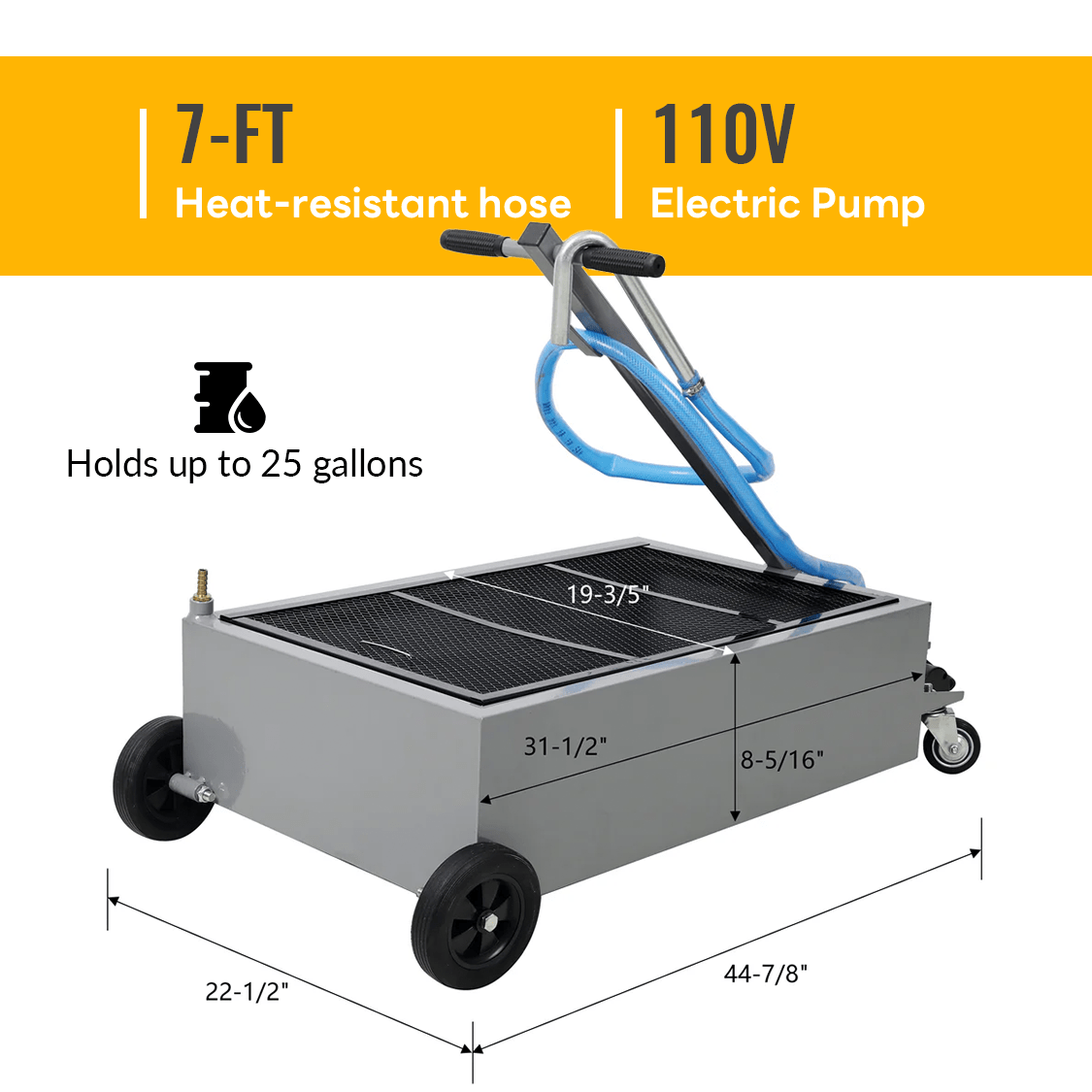 25 Gallon Low Profile Oil Drainer Oil Drain Pan with Electric Pump - Fab Heavy Parts