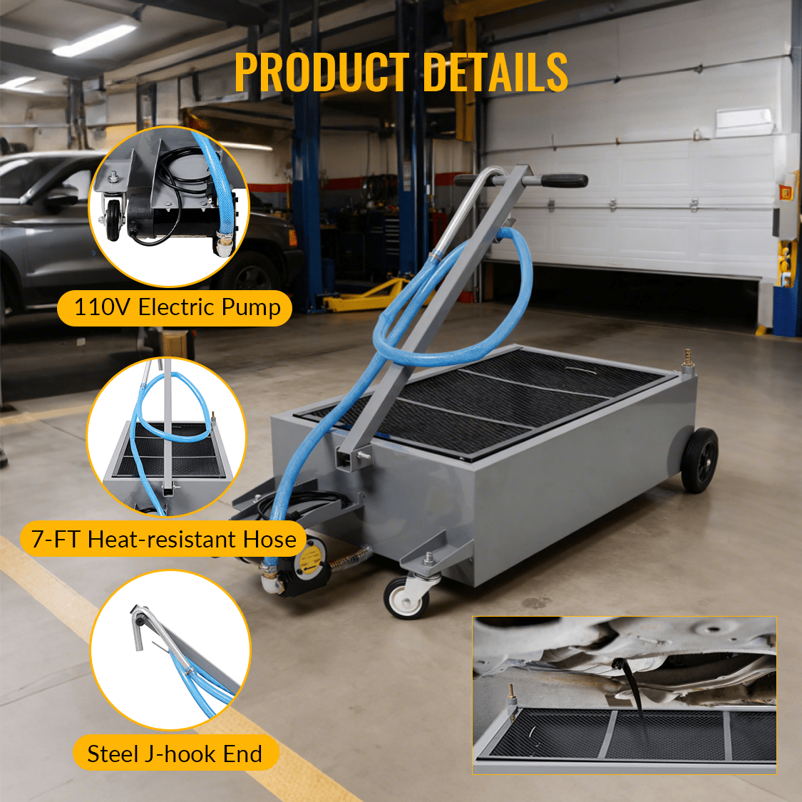 25 Gallon Low Profile Oil Drainer Oil Drain Pan with Electric Pump - Fab Heavy Parts