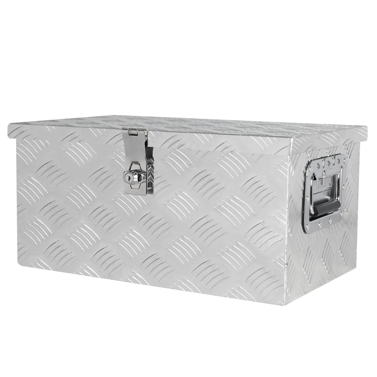 20 Inch Truck Box Silver Aluminum Tool Long Box 5 Bar Tread Flat with Lock Side Handle and Keys 20.1"×11.8"×9.3"