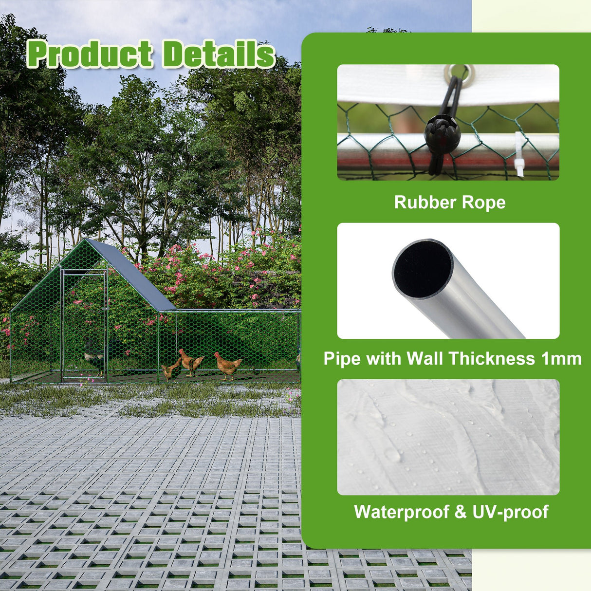 26'Lx6.7'Wx6.6' ft Large Metal Walk - in Chicken Coop Galvanized Wire with Waterproof and Anti - Ultraviolet Cover - Fab Heavy Parts