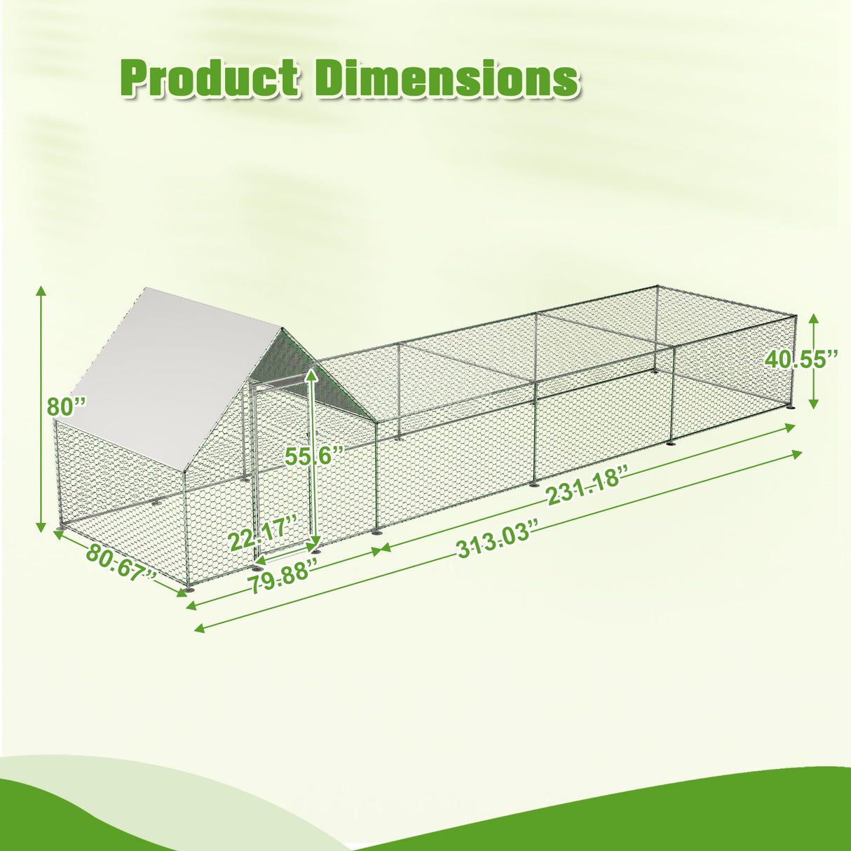 26'Lx6.7'Wx6.6' ft Large Metal Walk - in Chicken Coop Galvanized Wire with Waterproof and Anti - Ultraviolet Cover - Fab Heavy Parts