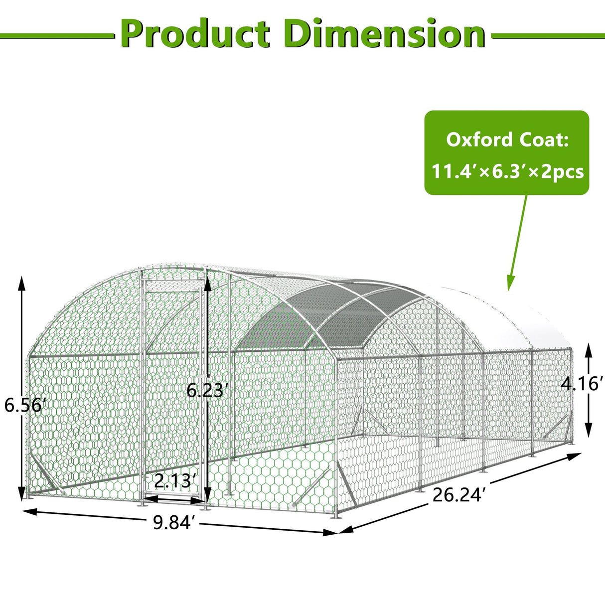 26'x9'x6' Large Metal Walk - in Chicken Coop with Waterproof Cover - Fab Heavy Parts