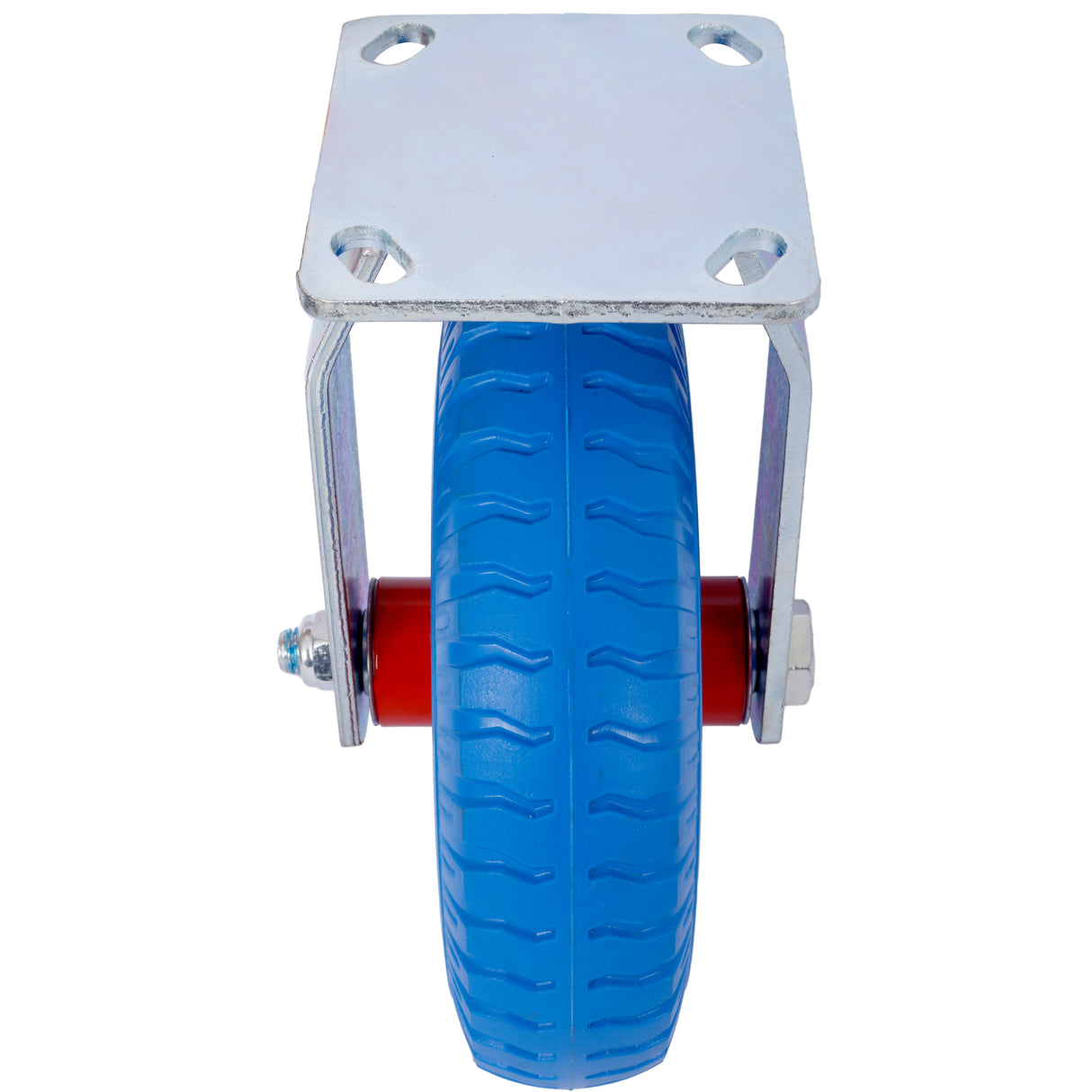 2PCS 8IN Flat Free Rigrid-Caster Wheel Steel Hub with Ball Bearings 5/8-Inch Bore Centered Axle Blue