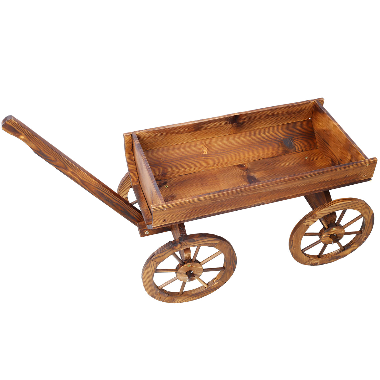 Wood Wagon Flower Planter Pot Stand w/ wheels-茶色