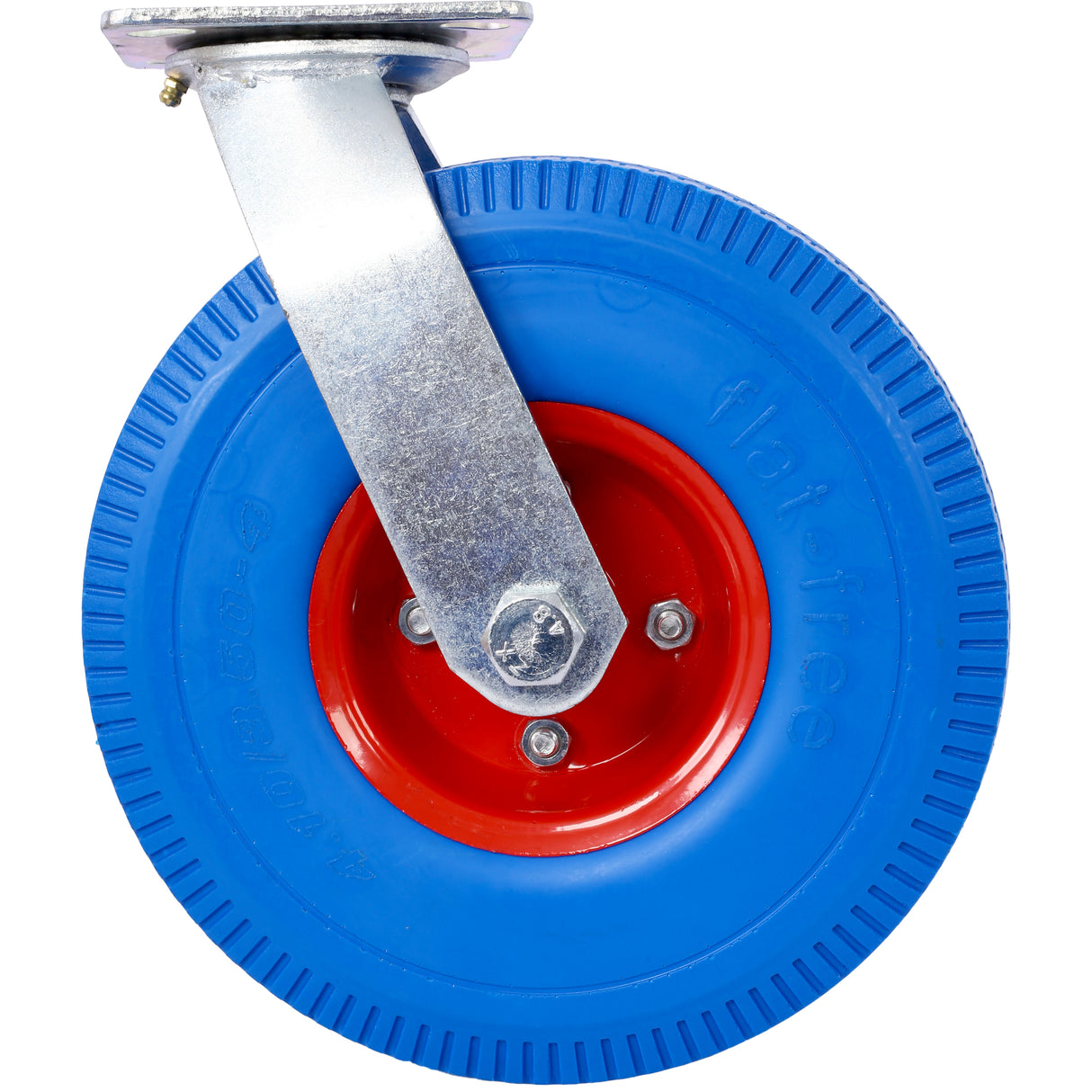 4PCS 10IN X-Large Flat Free Caster Wheel (2PCS Swivel+2PCS Rigid) Swivel Plate Steel Hub with Ball Bearings 5/8-Inch Bore Centered Axle Blue