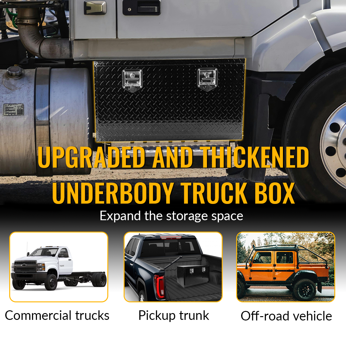 36 Inch Truck Tool Box 36"×17"×18" Heavy Duty Black Aluminum Tread Tool Box with Locks T-Handle Latch Key