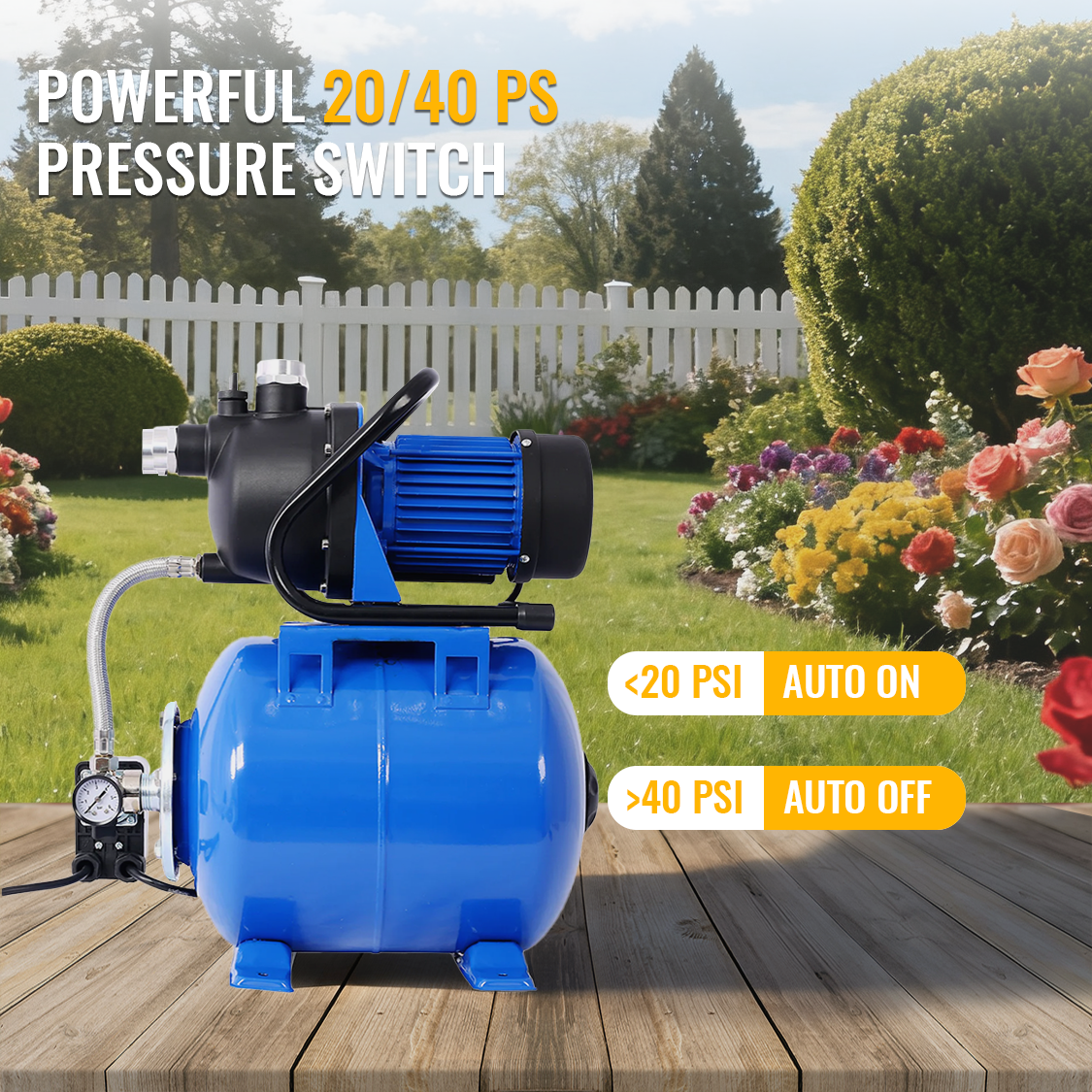 1.6HP Shallow Well Pump with Pressure Tank Automatic Booster Pump--Blue
