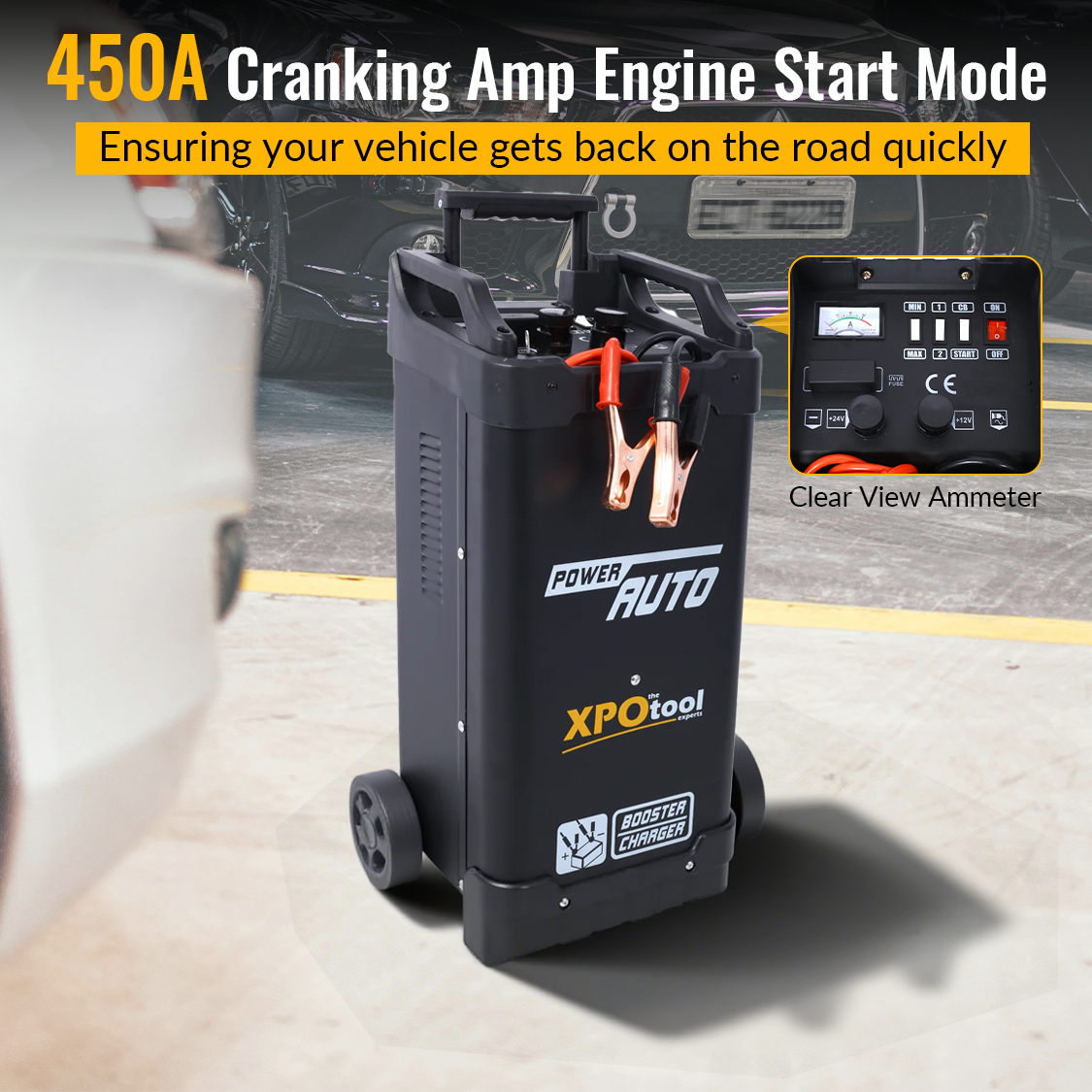 12V & 24V Wheeled Battery Charger Fully Automotive Battery Maintainer Jump Starter Dial Display Telescopic Handle