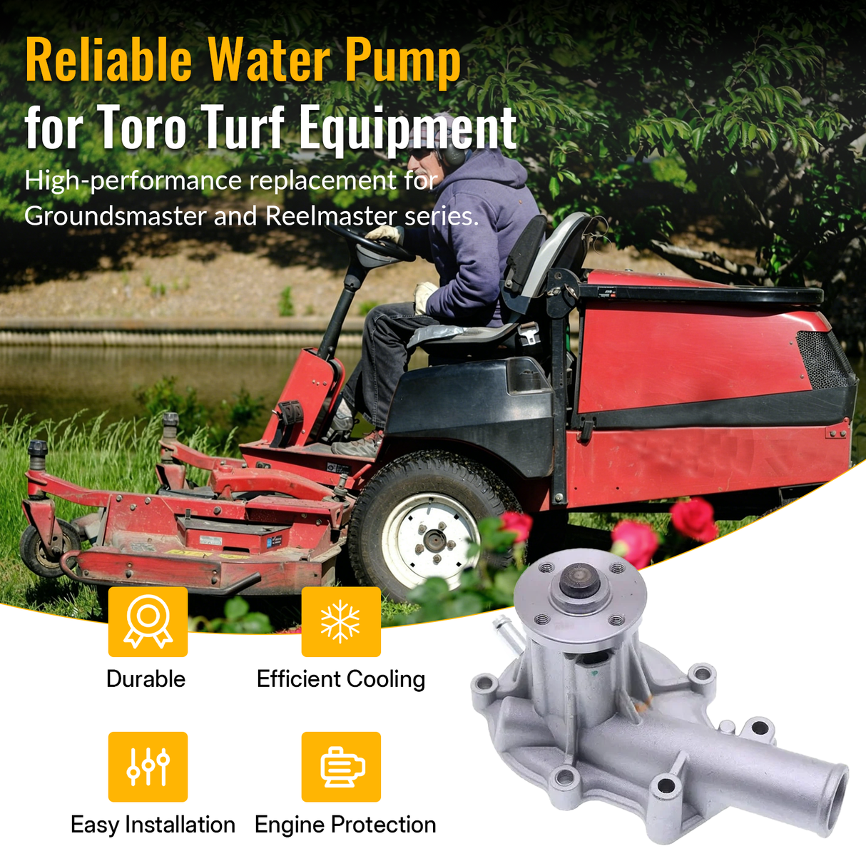 Water Pump 107-9089 104-4885 108-4426 for Toro Groundsmaster 3280-D 3400 7200 Reelmaster 3100-D 5400D