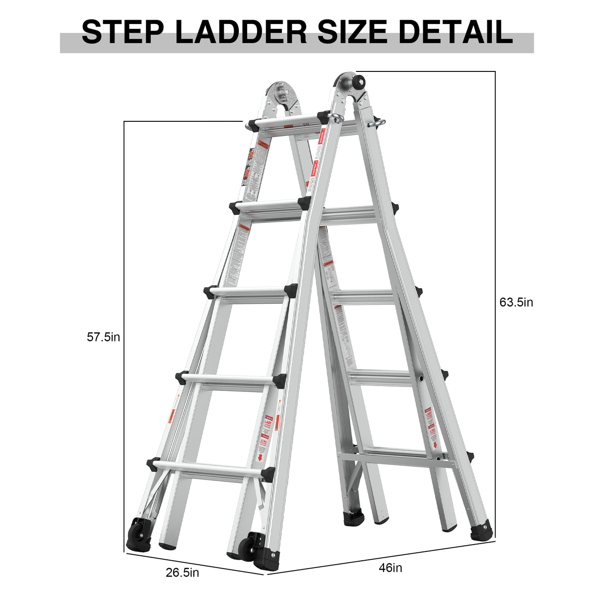 Aluminum Multi-Position Ladder with Wheels 300 lbs Weight Rating 22 FT--Metallic Grey