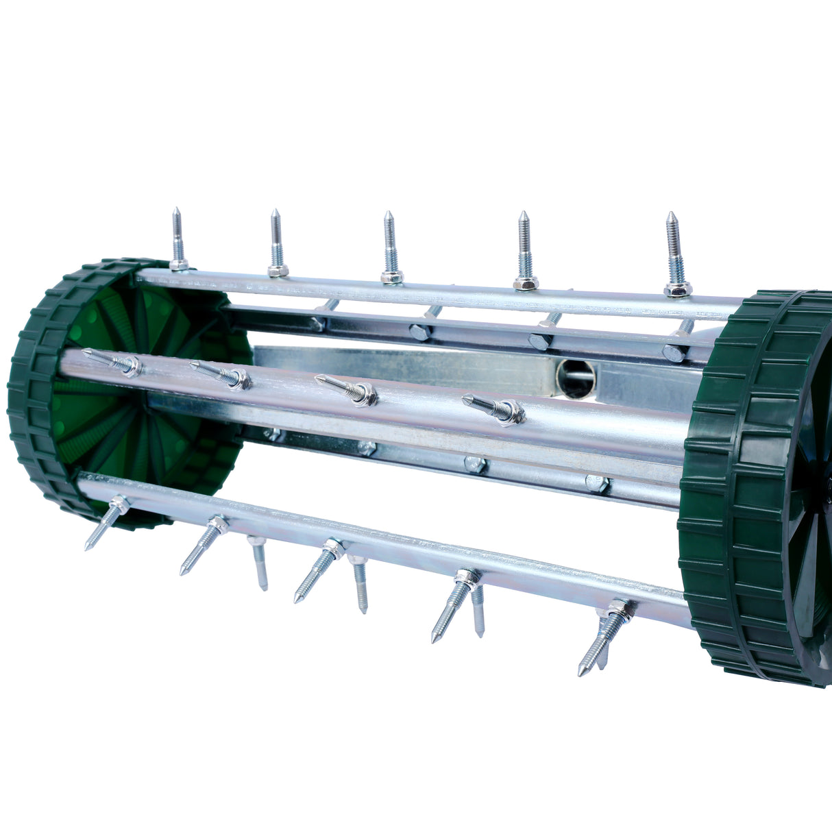 Spike Lawn Aerator Heavy Duty Rotary Push with Steel Handle--Green