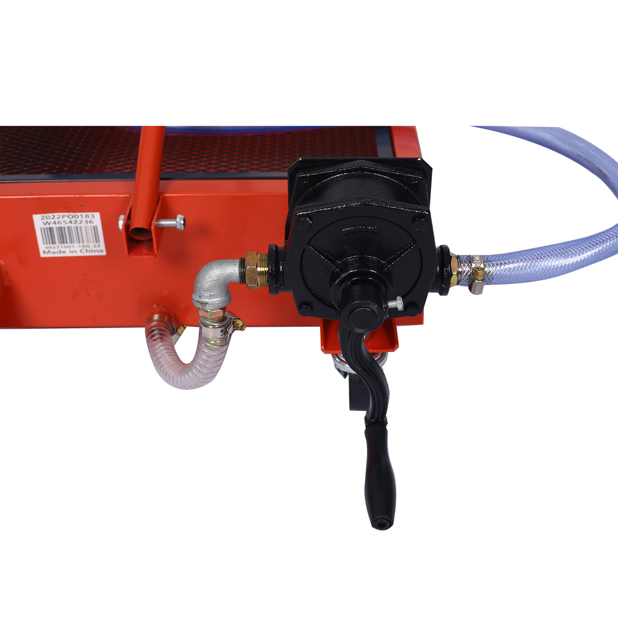 17-Gallon Low-Profile Oil Drain Pan with Manual Pump- Red