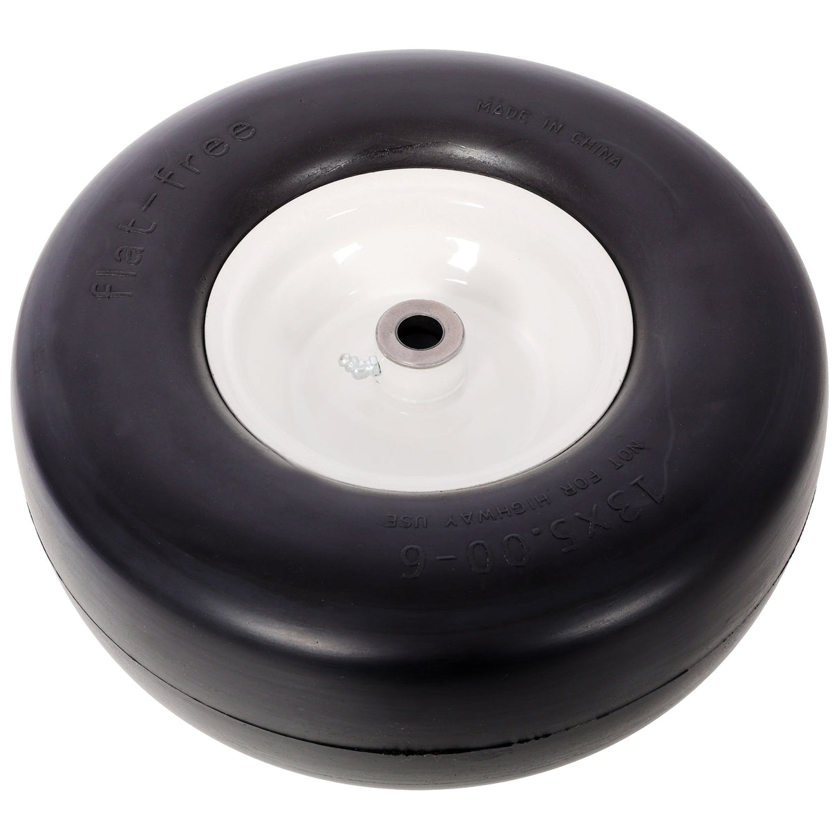 2PCS 13x5.00 - 6" Flat Free Lawn Mower Tires Smooth Tread 3/4" Bearing 3" Central Hub 500 LB Capacity per pc. - Fab Heavy Parts