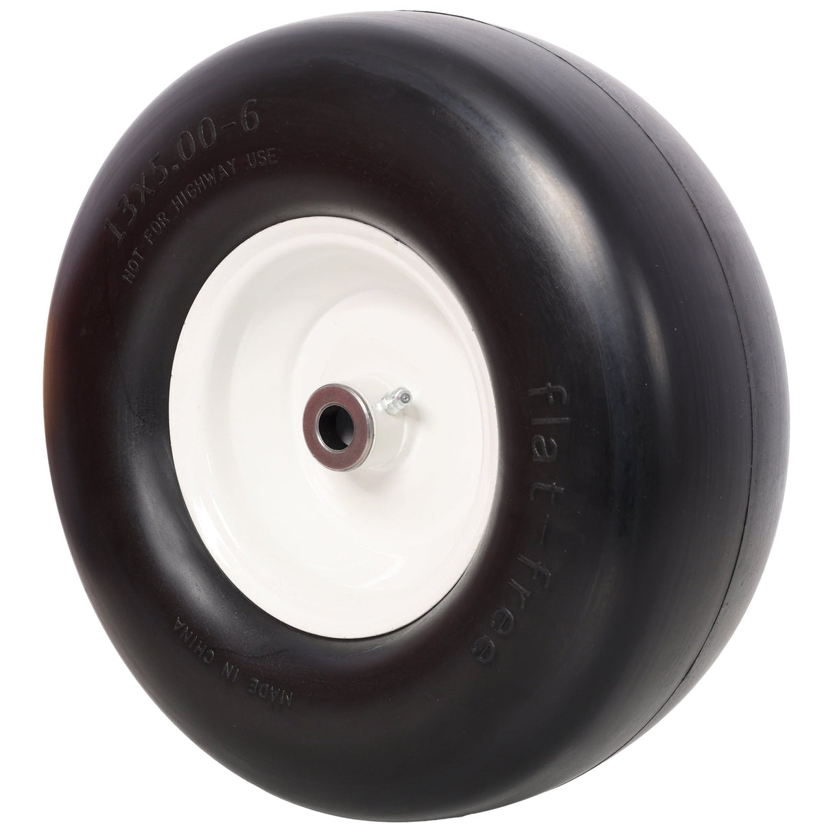 2PCS 13x5.00 - 6" Flat Free Lawn Mower Tires Smooth Tread 3/4" Bearing 3" Central Hub 500 LB Capacity per pc. - Fab Heavy Parts