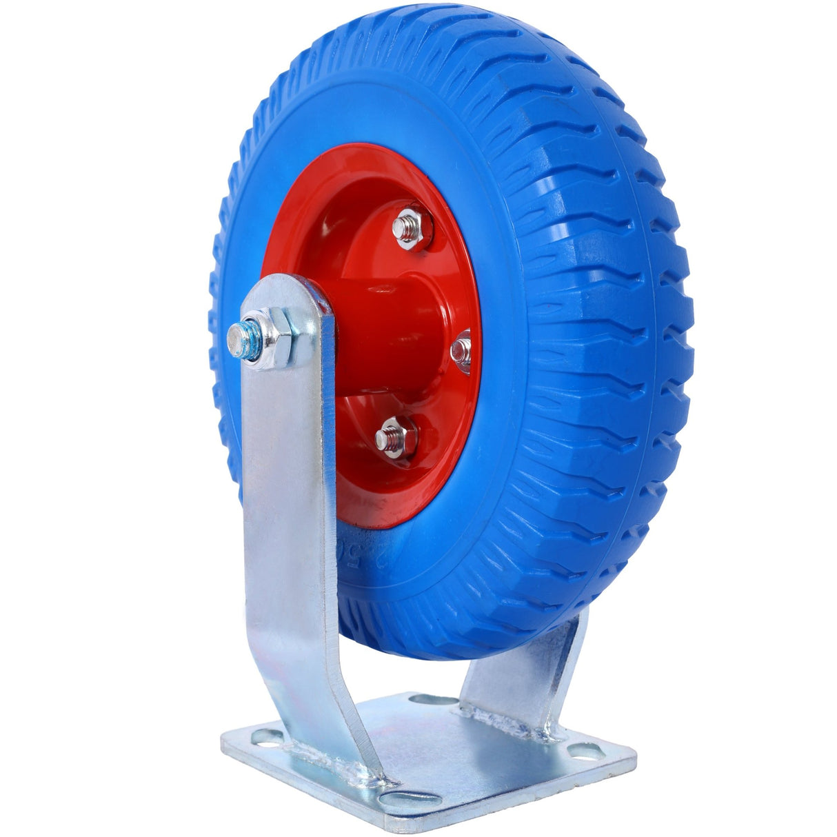 2PCS 8IN Flat Free Rigrid - Caster Wheel Steel Hub with Ball Bearings 5/8 - Inch Bore Centered Axle Blue - Fab Heavy Parts