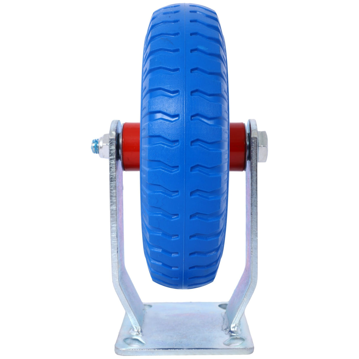 2PCS 8IN Flat Free Rigrid - Caster Wheel Steel Hub with Ball Bearings 5/8 - Inch Bore Centered Axle Blue - Fab Heavy Parts