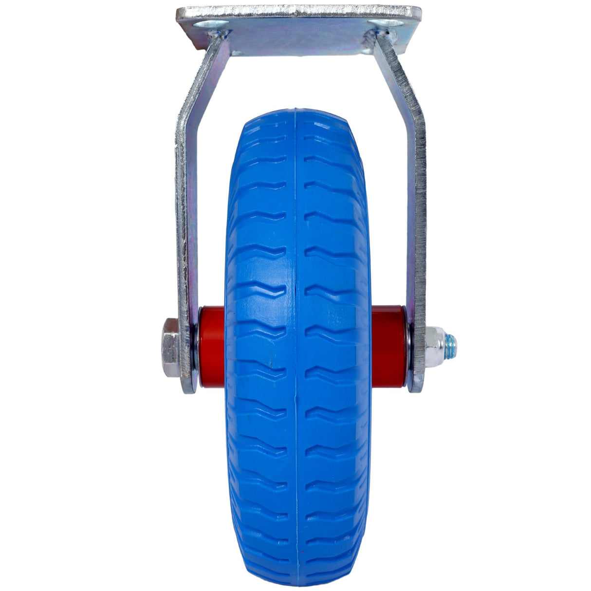 2PCS 8IN Flat Free Rigrid - Caster Wheel Steel Hub with Ball Bearings 5/8 - Inch Bore Centered Axle Blue - Fab Heavy Parts
