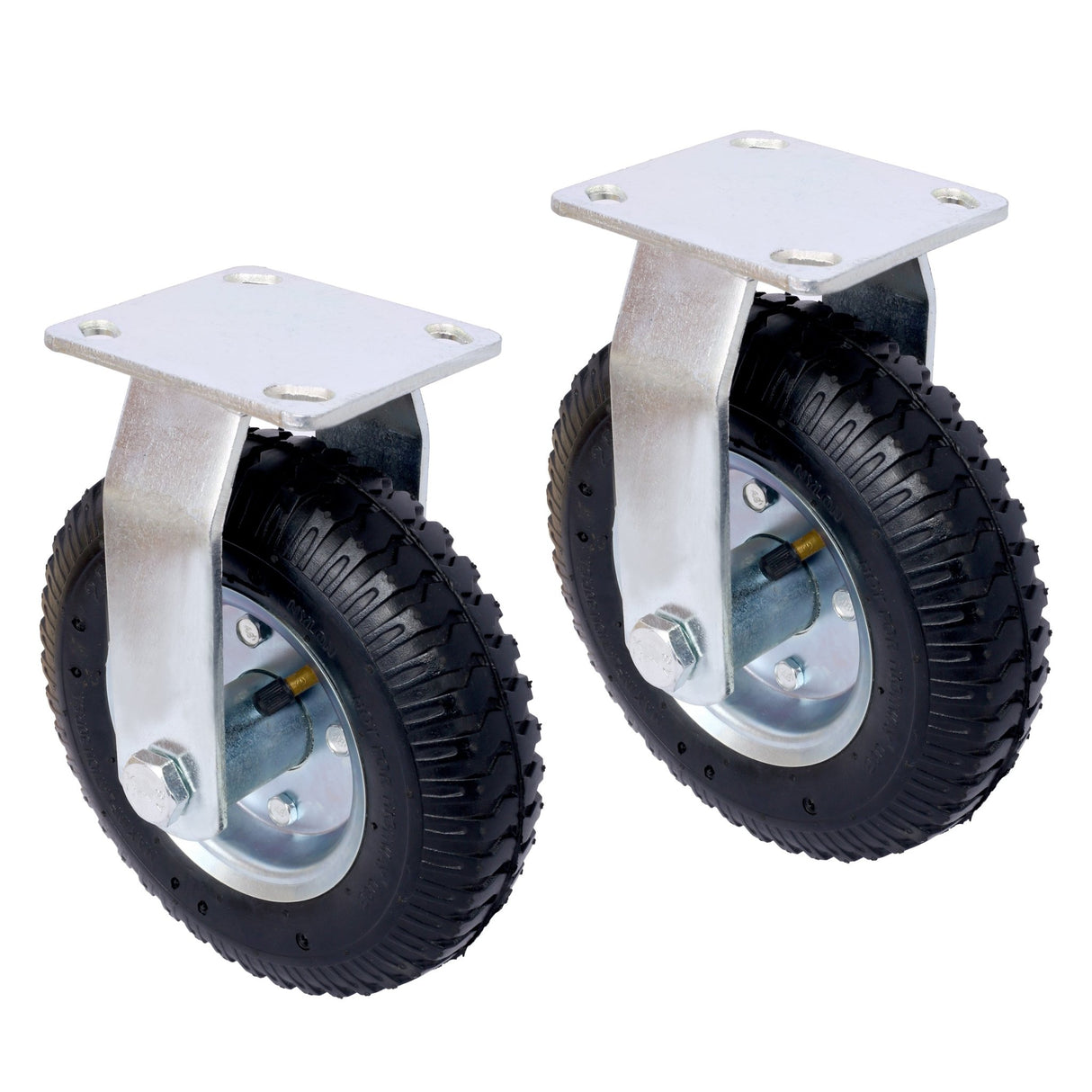 2PCS 8IN Pneumatic Tire Rigrid Caster Wheel Swivel Plate Steel Hub with Ball Bearings 5/8 - Inch Bore Centered Axle Black - Fab Heavy Parts