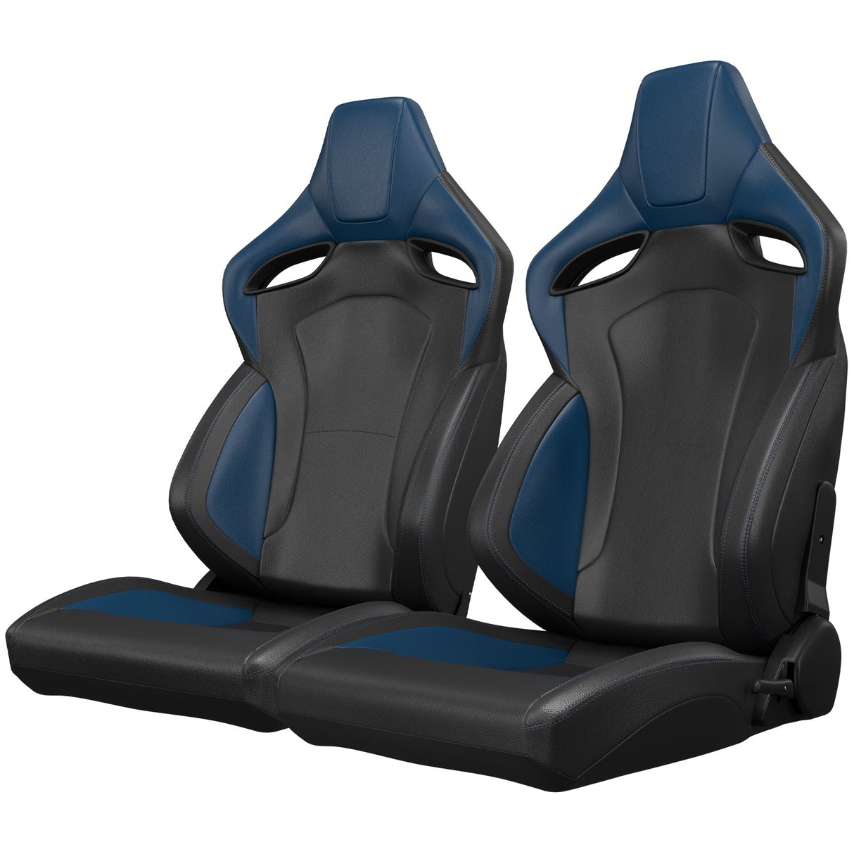 2PCS New Universal Bucket Racing Seats Blue Stitch PVC Leather Reclinable Carbon Look Leather Back With Adjustor Slider(Not Including Seat Bracket) - Fab Heavy Parts