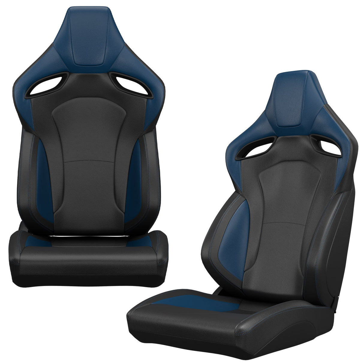 2PCS New Universal Bucket Racing Seats Blue Stitch PVC Leather Reclinable Carbon Look Leather Back With Adjustor Slider(Not Including Seat Bracket) - Fab Heavy Parts