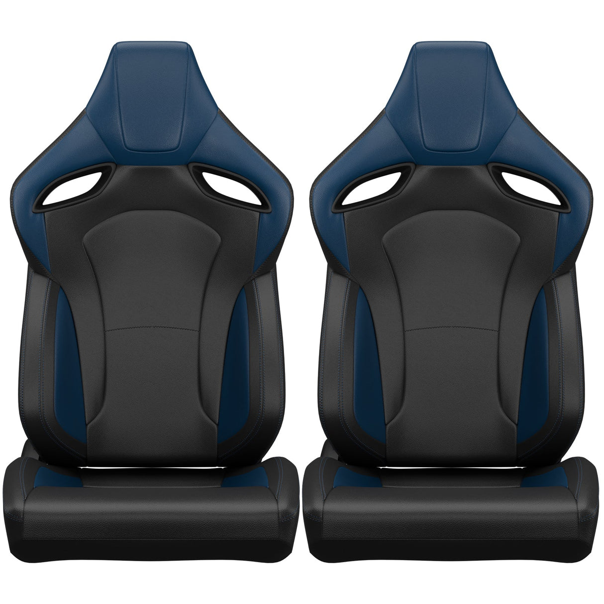 2PCS New Universal Bucket Racing Seats Blue Stitch PVC Leather Reclinable Carbon Look Leather Back With Adjustor Slider(Not Including Seat Bracket) - Fab Heavy Parts
