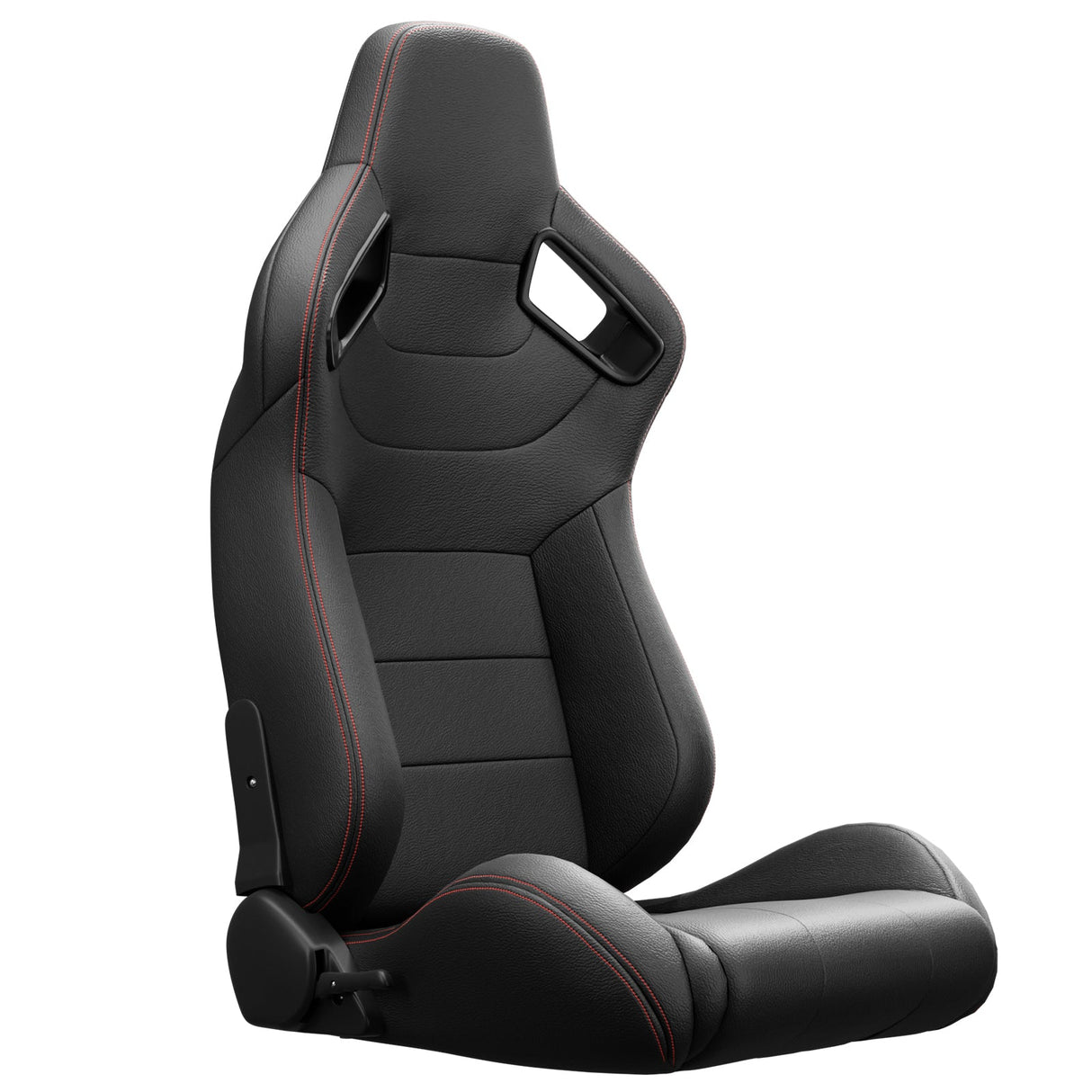 2PCS New Universal Bucket Racing Seats Red Stitch PVC Leather Reclinable Carbon Look Leather Back With Adjustor Slider(Not Including Seat Bracket) - Fab Heavy Parts