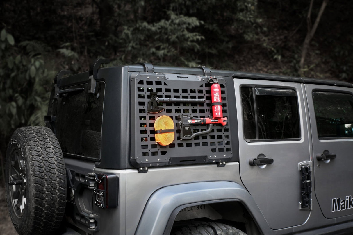 2PCS Rear Window Storage Panel Cargo Shelf Fits for Jeep Wrangler 2007 - 2018 JK 4 Doors Tactical Storage System Multifunctional Flank Kit - Fab Heavy Parts