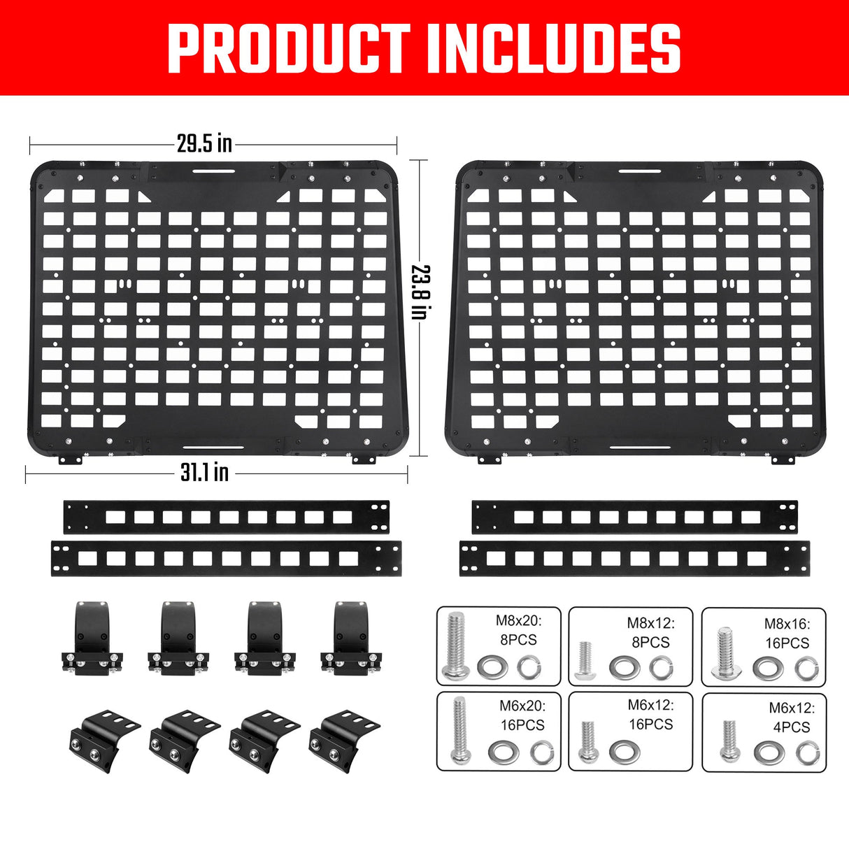 2PCS Rear Window Storage Panel Cargo Shelf Fits for Jeep Wrangler 2007 - 2018 JK 4 Doors Tactical Storage System Multifunctional Flank Kit - Fab Heavy Parts
