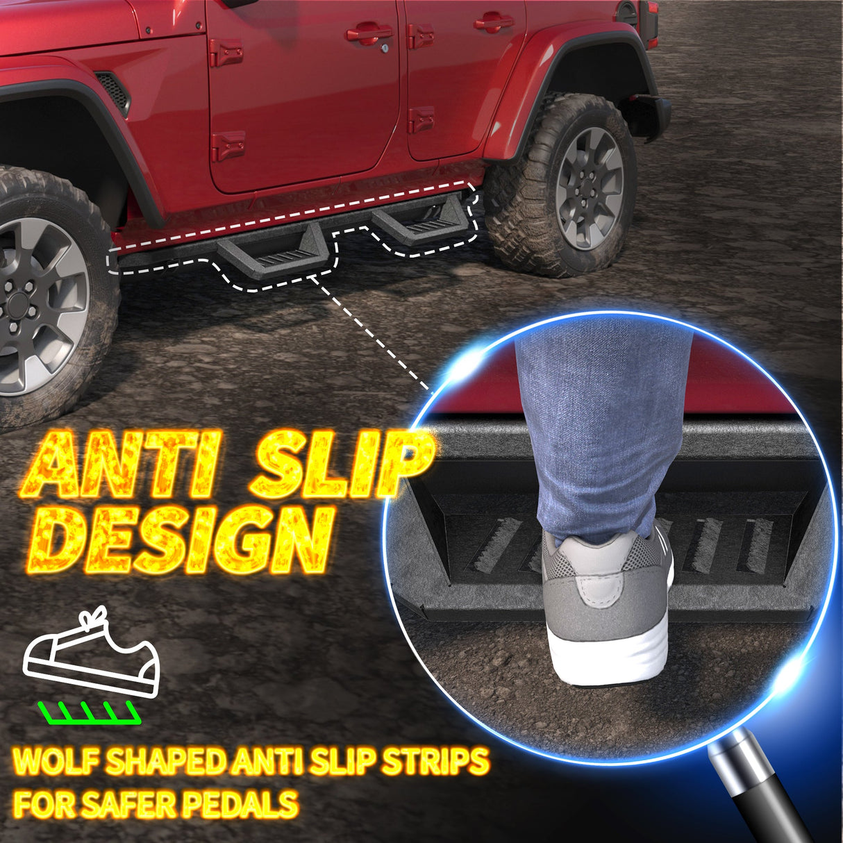 2PCS Running Boards For 18 - 25 Jeep Wrangler JL Black Powder Coated Side Steps Bars - Fab Heavy Parts