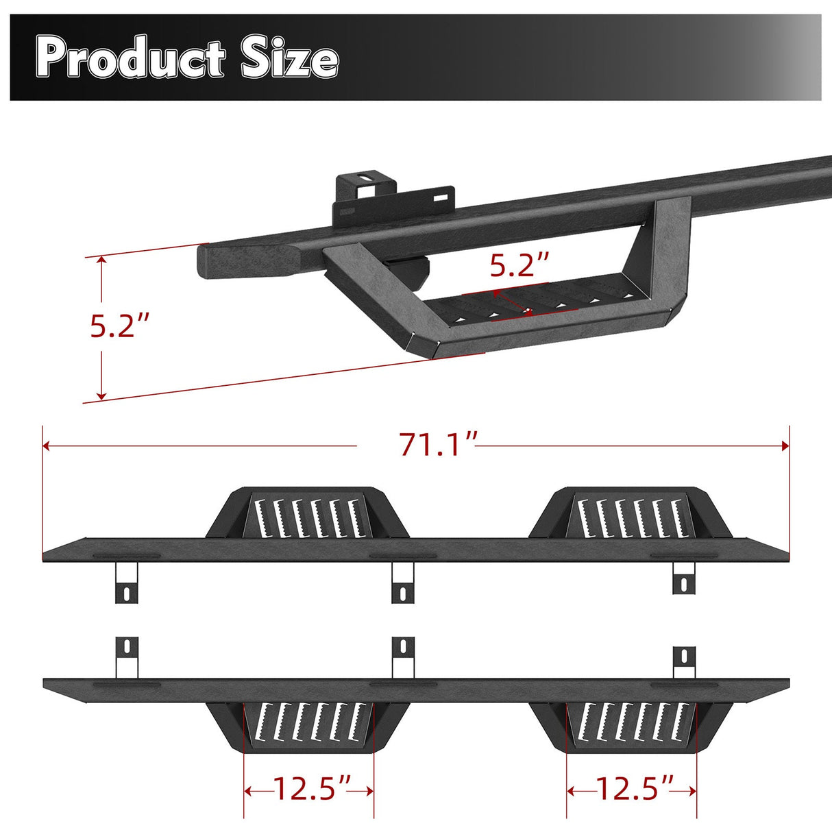 2PCS Running Boards For 18 - 25 Jeep Wrangler JL Black Powder Coated Side Steps Bars - Fab Heavy Parts