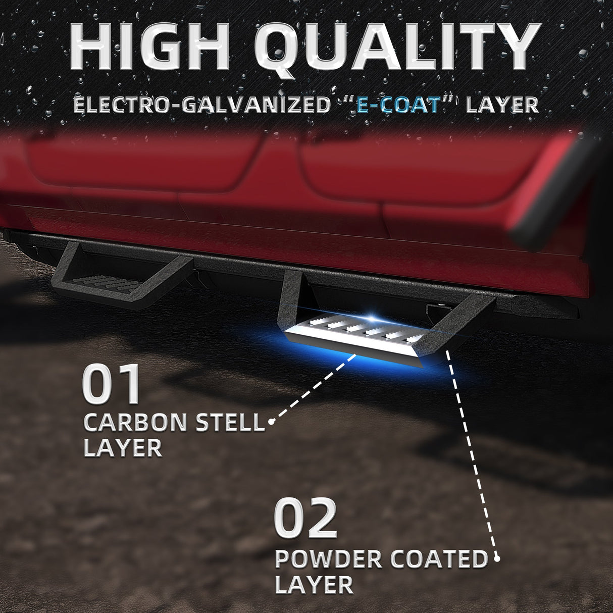 2PCS Running Boards For 18 - 25 Jeep Wrangler JL Black Powder Coated Side Steps Bars - Fab Heavy Parts