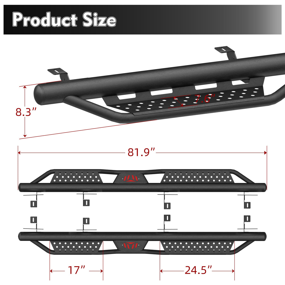 2PCS Running Boards For 2018 - 2025 Jeep Gladiator JT 4 Full Size Doors Two Stairs 6" Coated Black Powder Coated Side Steps - Fab Heavy Parts